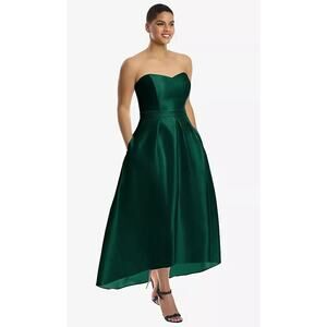 2805 NWT Alfred Snug D699S Strapless Satin High Low Dress with Pockets